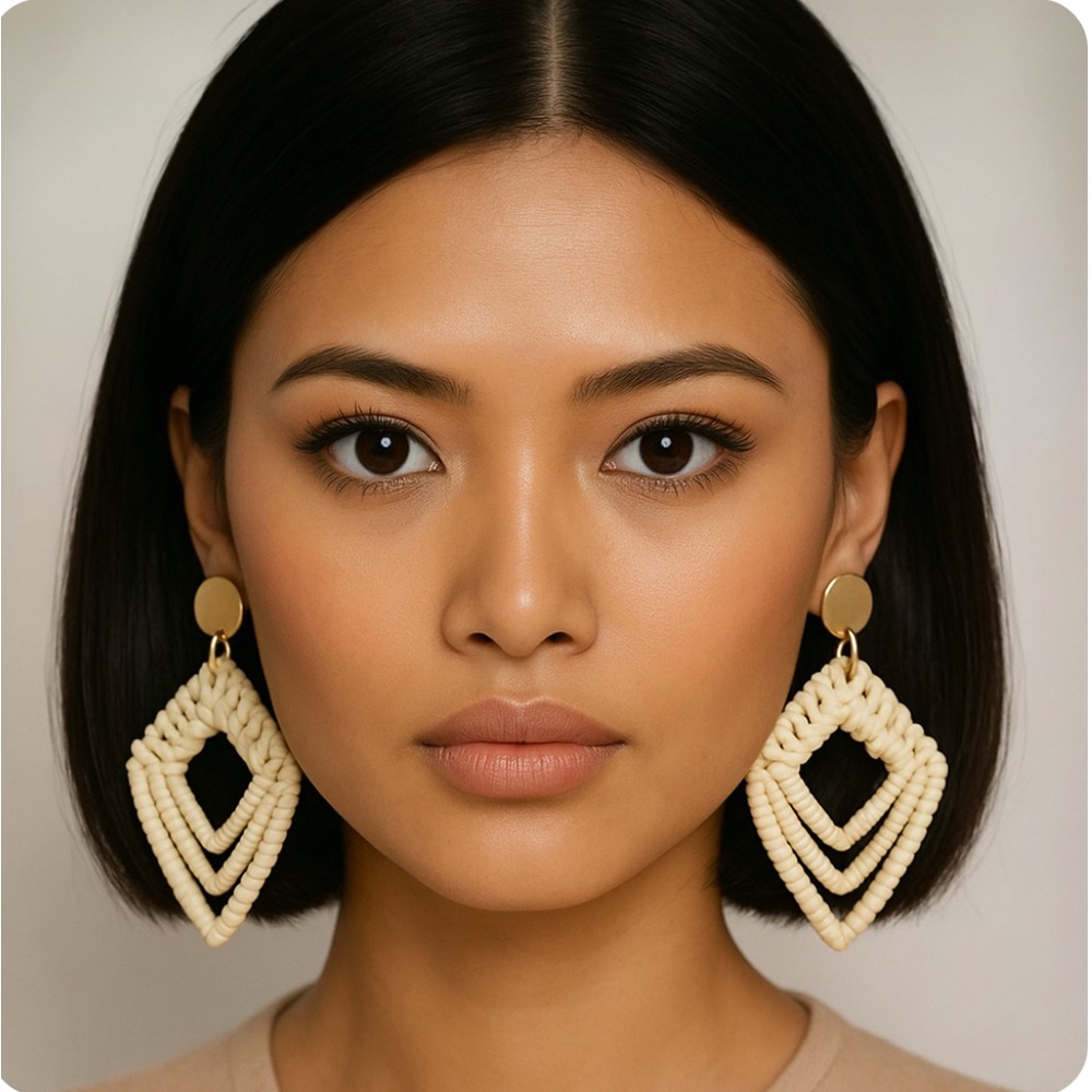 Elegant Cream Woven Raffia Earrings